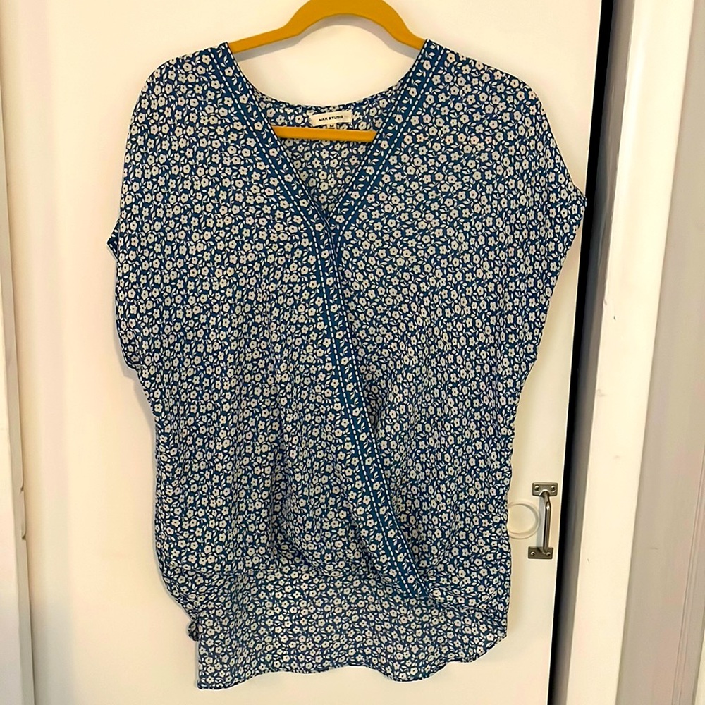 Max Studio Blouse Short Sleeve Wrap